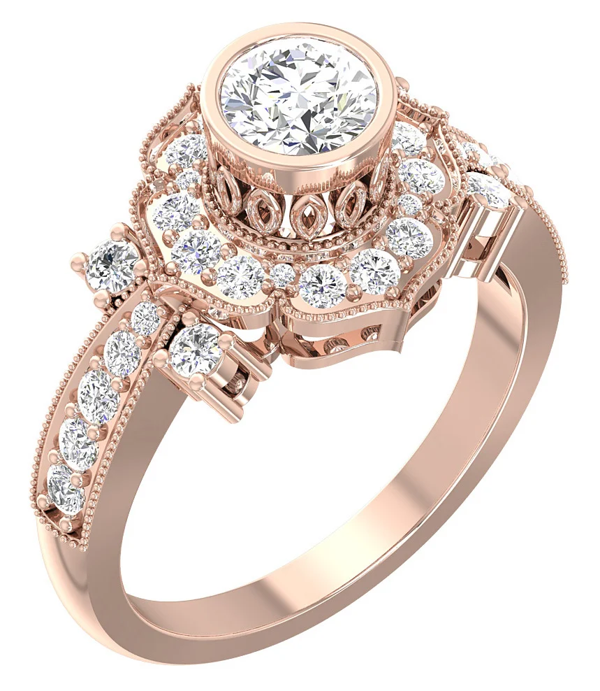 The Zadien Natural Diamond 14k Solid Gold Designer Solitaire Engagement Ring 13 MM