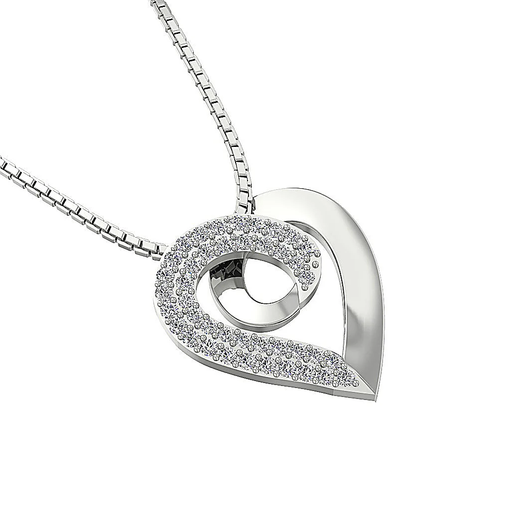The Zander Natural Diamond Accented Heart Pendant 14K Solid White Gold 0.80 Inch - Image 10