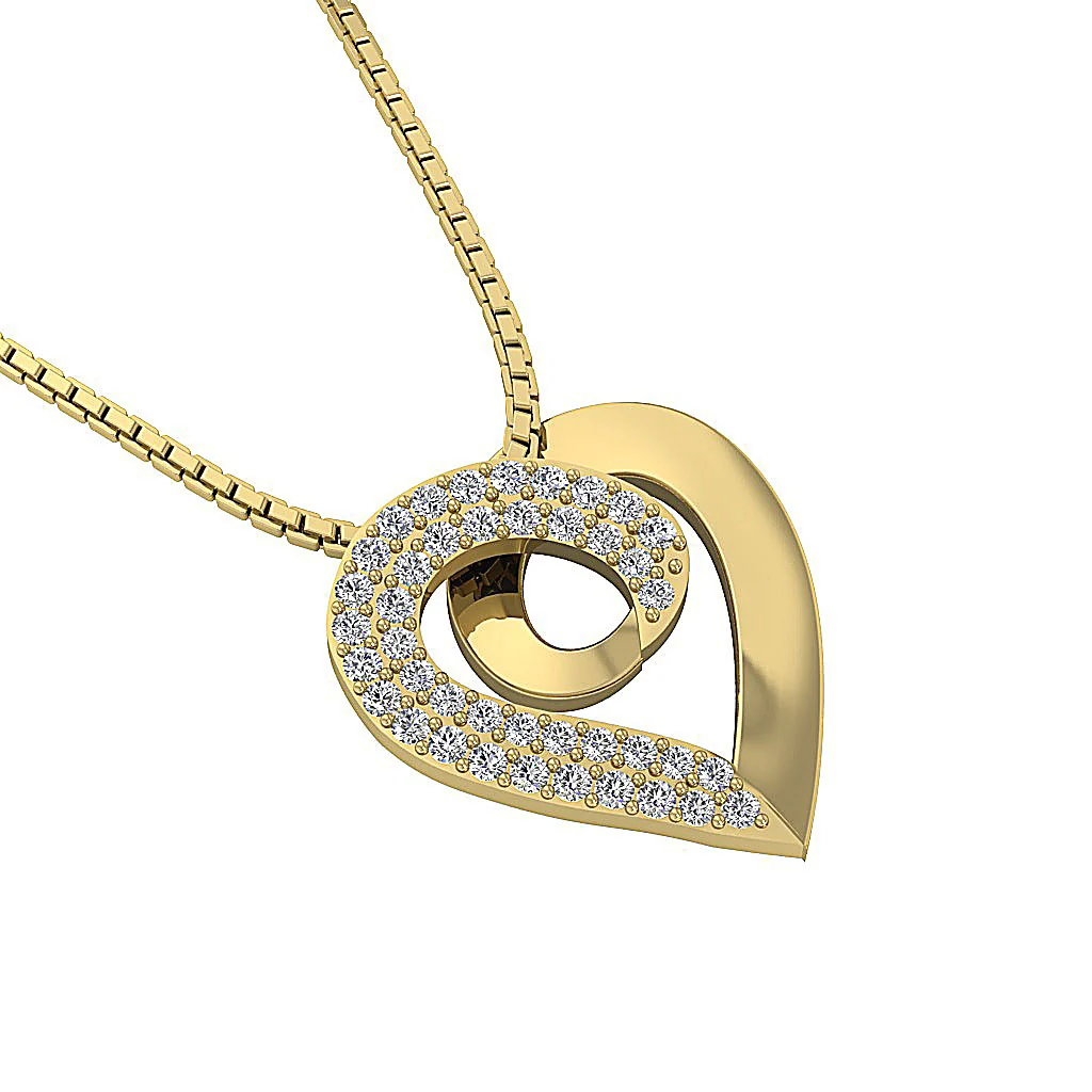 The Zander Natural Diamond Accented Heart Pendant 14K Solid White Gold 0.80 Inch - Image 11