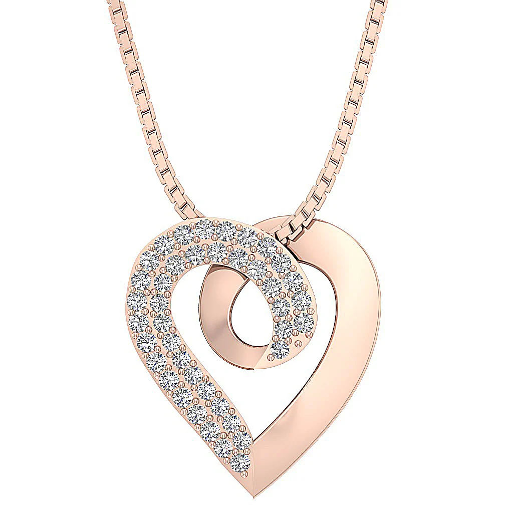The Zander Natural Diamond Accented Heart Pendant 14K Solid White Gold 0.80 Inch - Image 3