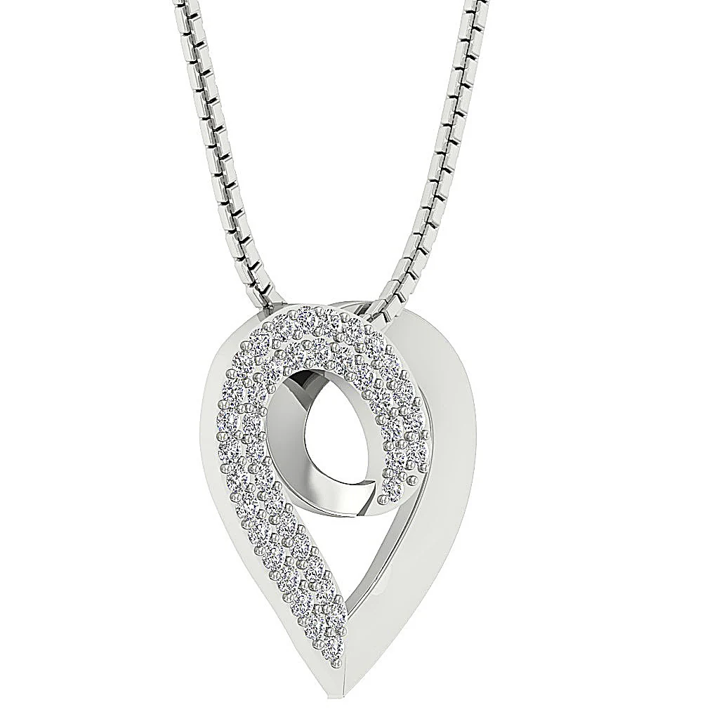 The Zander Natural Diamond Accented Heart Pendant 14K Solid White Gold 0.80 Inch - Image 4