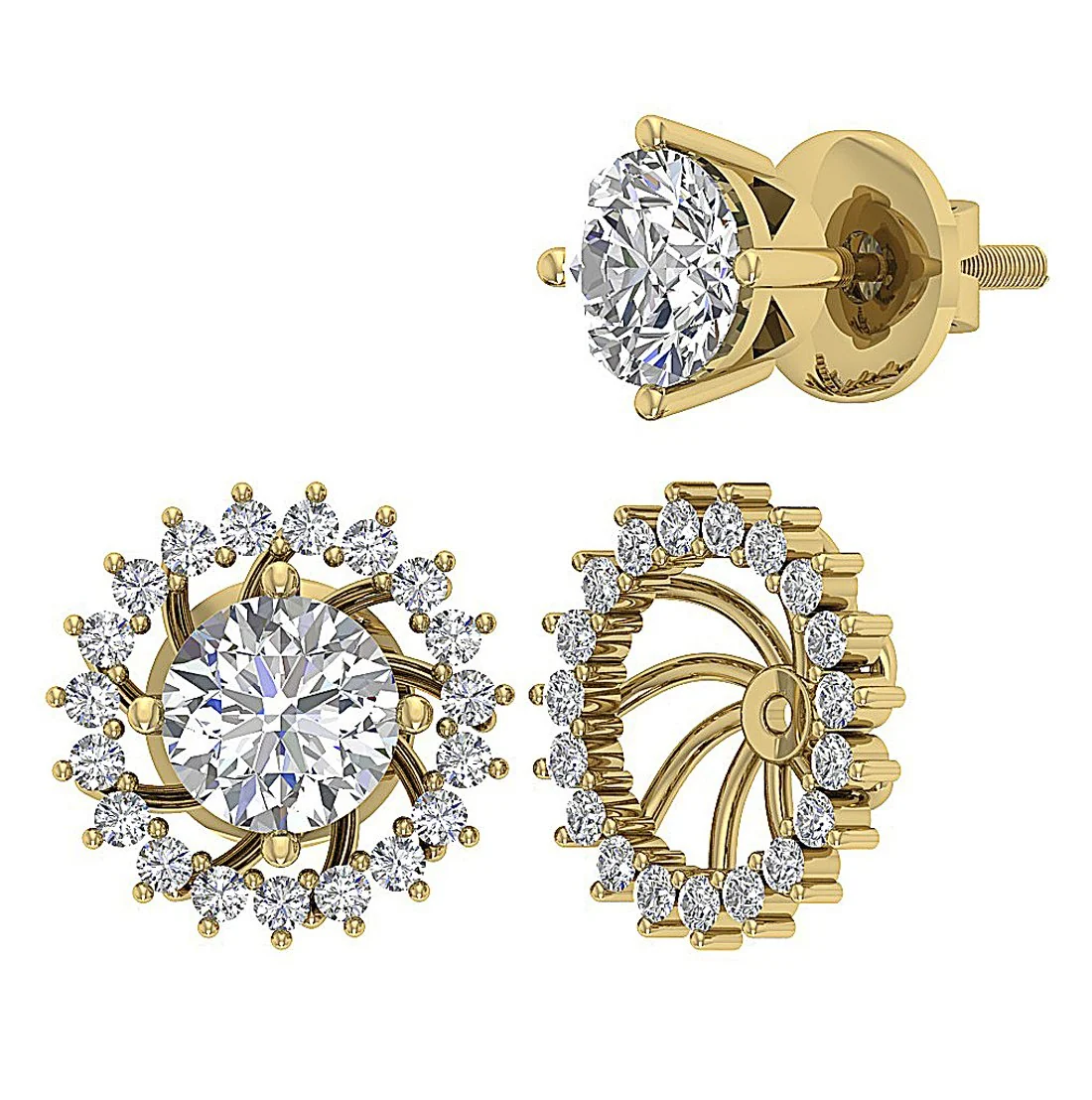 The Zane Round Brilliant Cut Diamond 14K Gold Removable Jacket Stud Earring - Image 10