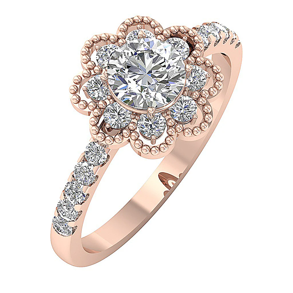 The Zayla Flower Designe Solitaire Round Diamond Ring 14K White Yellow Rose Gold - Image 3