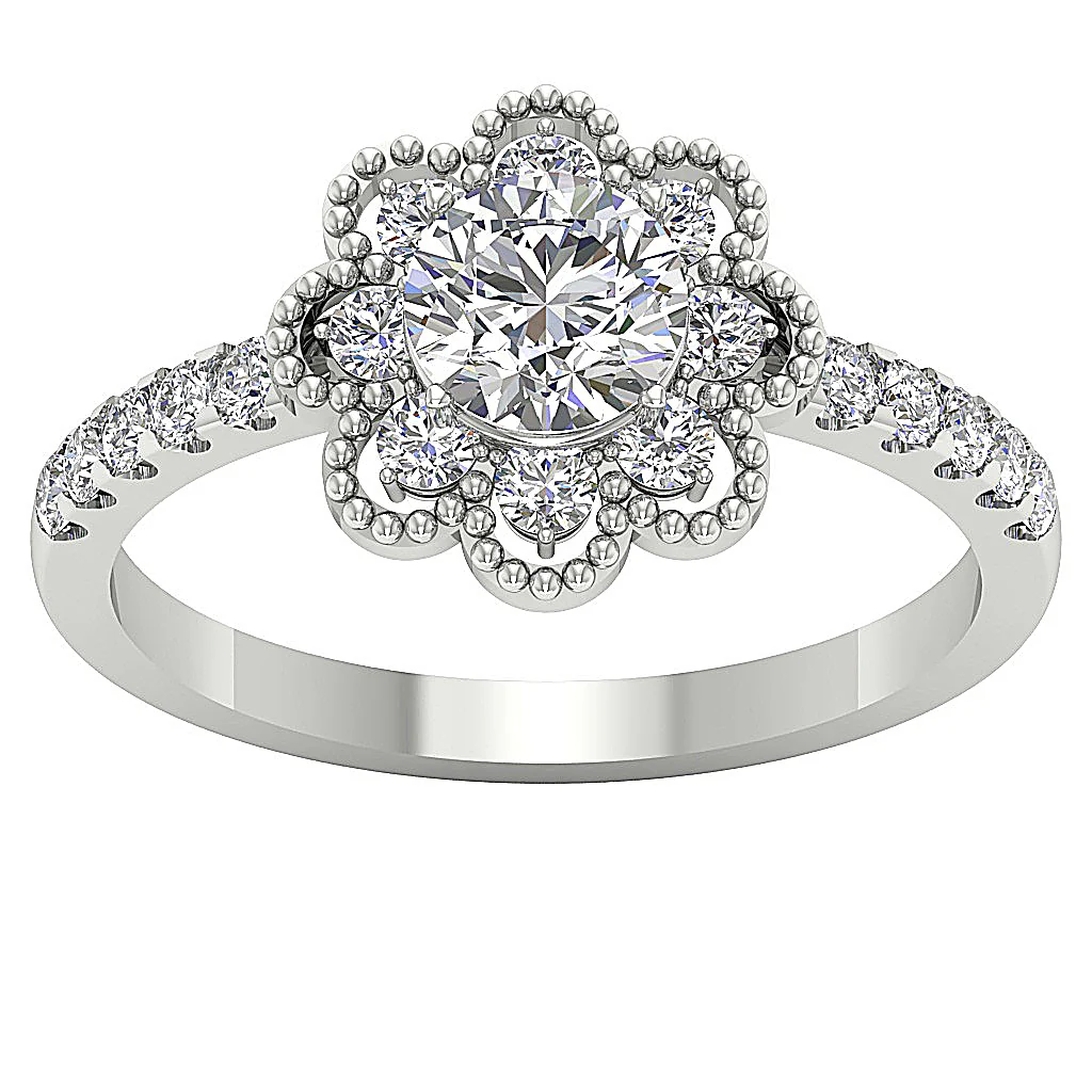 The Zayla Flower Designe Solitaire Round Diamond Ring 14K White Yellow Rose Gold - Image 4
