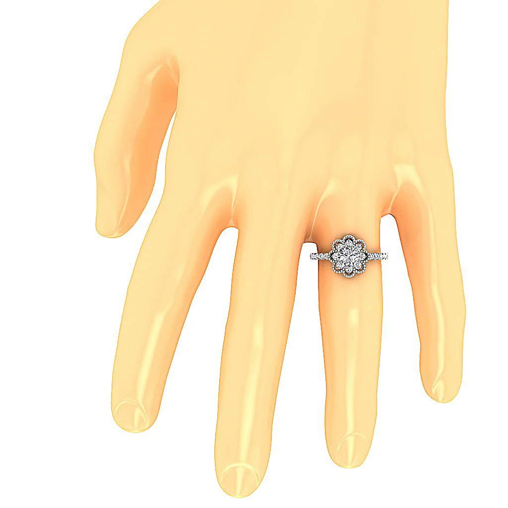 The Zayla Flower Designe Solitaire Round Diamond Ring 14K White Yellow Rose Gold - Image 7