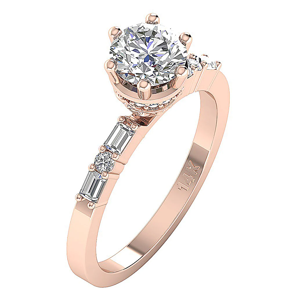 The Zhuri Round Baguette Diamond 14K White Gold Solitaire Engagement Ring - Image 3