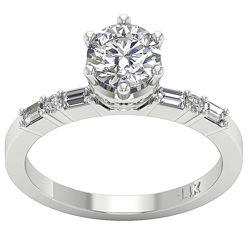 The Zhuri Round Baguette Diamond 14K White Gold Solitaire Engagement Ring - Image 4