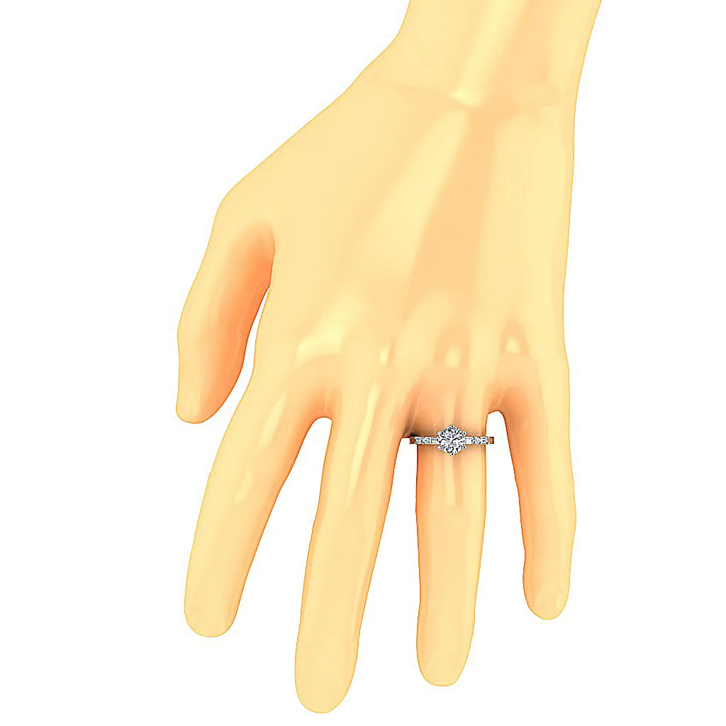 The Zhuri Round Baguette Diamond 14K White Gold Solitaire Engagement Ring - Image 7