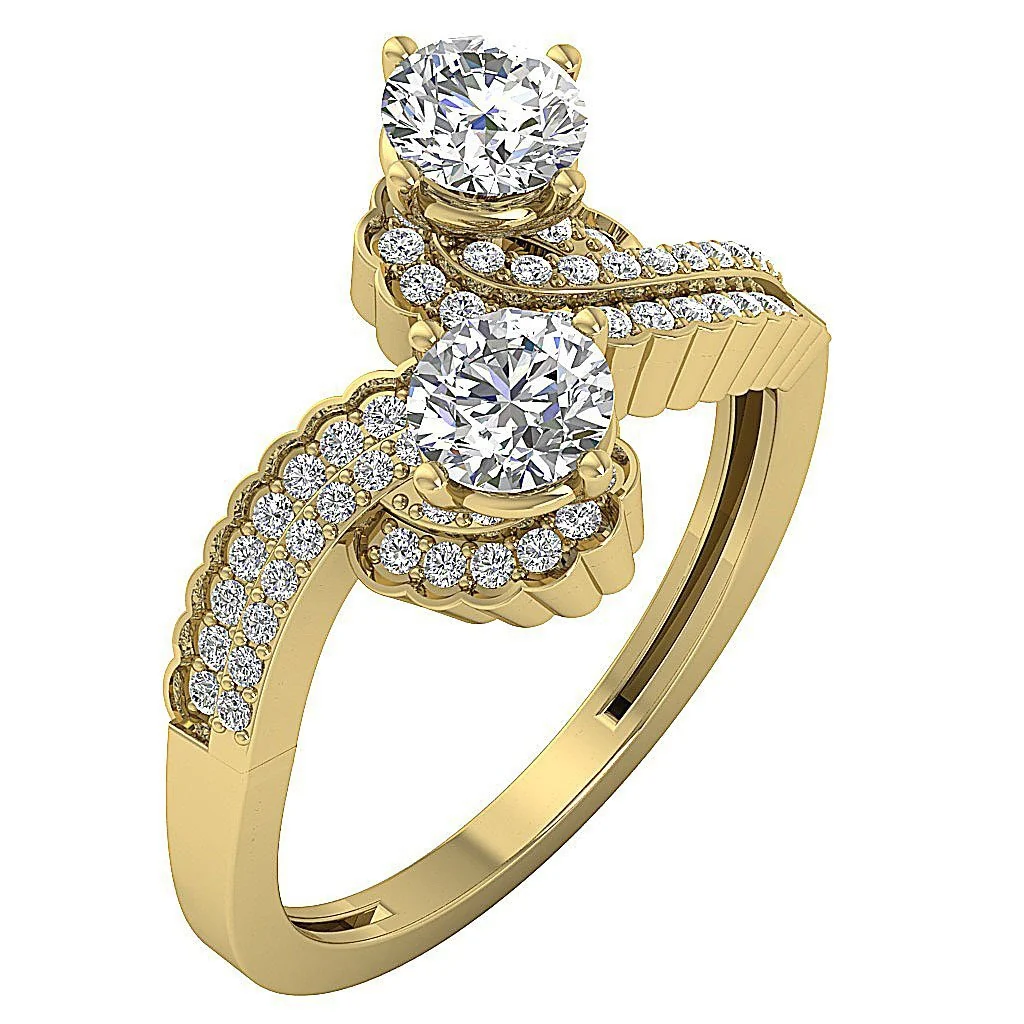 The Dorian 14K White Gold Double Row Forever Us Two Stone Natural Diamond Engagement Ring - Image 4