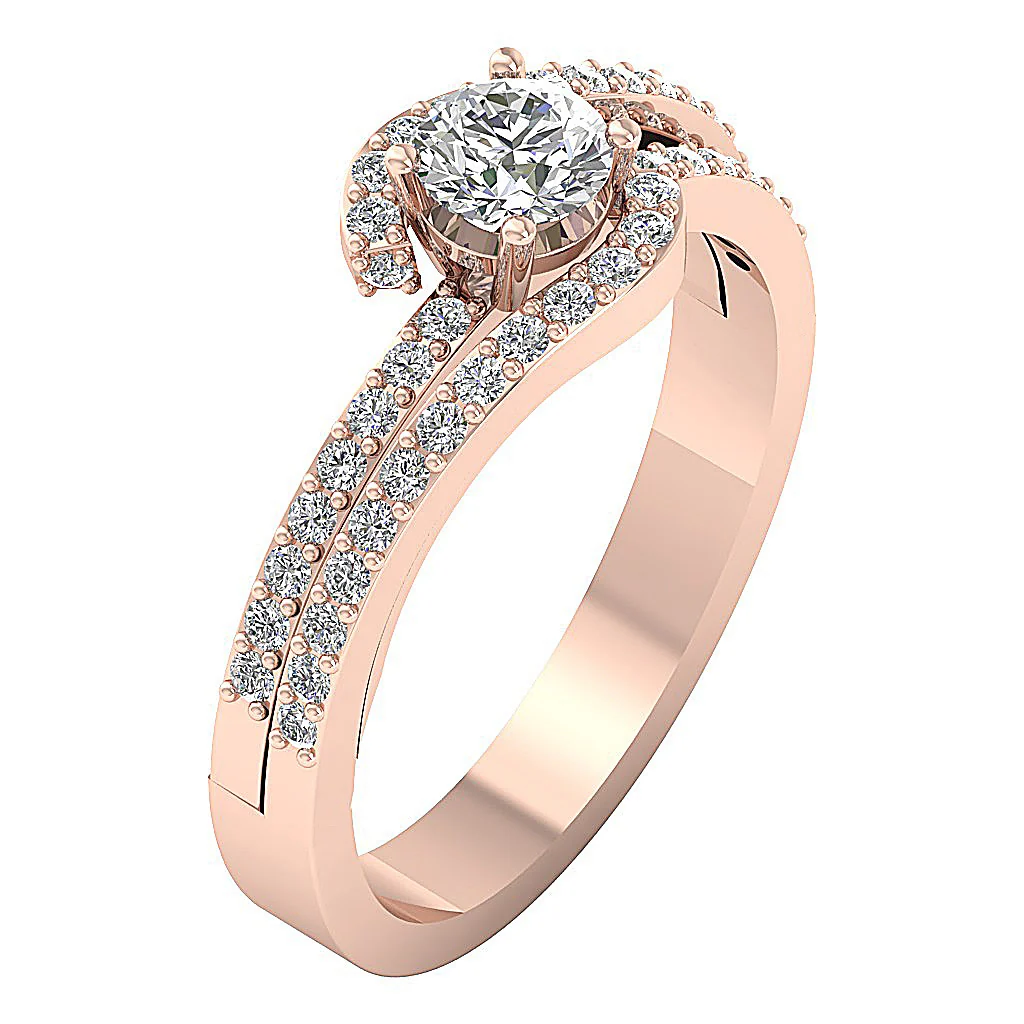 The Zoya Round Brilliant Cut Diamond Solitaire Wedding Ring Prong Set 14K Gold - Image 3