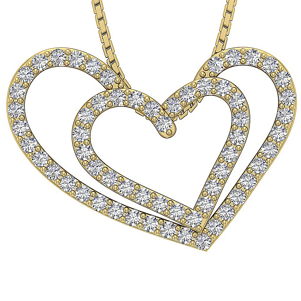 The Zyaire Dual Heart Diamond Pendant Necklace White Yellow Rose Gold With Chain - Image 2