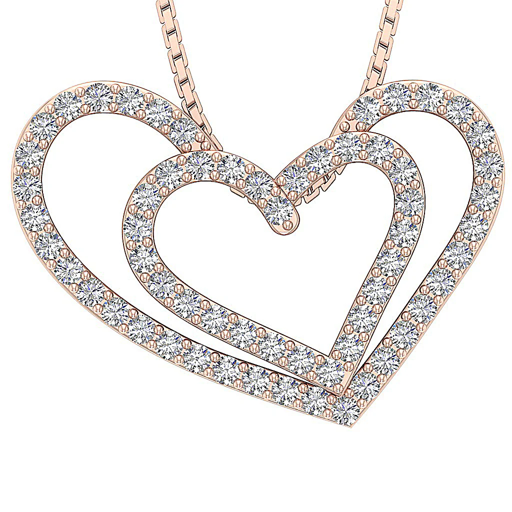 The Zyaire Dual Heart Diamond Pendant Necklace White Yellow Rose Gold With Chain - Image 3