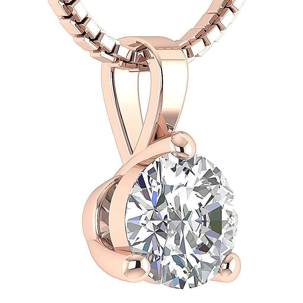 Classic Round Solitaire Diamond Necklace 14k/18k Yellow, White & Rose Gold in I1/SI1 G 0.50-1.00Carat - Image 5