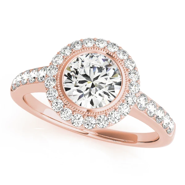 Vintage Bezel Set Round Cut Lab Grown Diamond Halo Engagement Ring with Milgrain Border VS F 1.40 Carat - Image 3