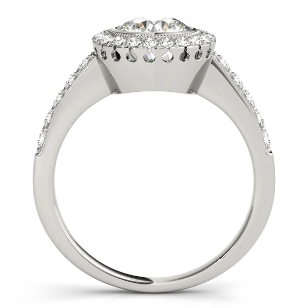 Vintage Bezel Set Round Cut Lab Grown Diamond Halo Engagement Ring with Milgrain Border VS F 1.40 Carat - Image 6