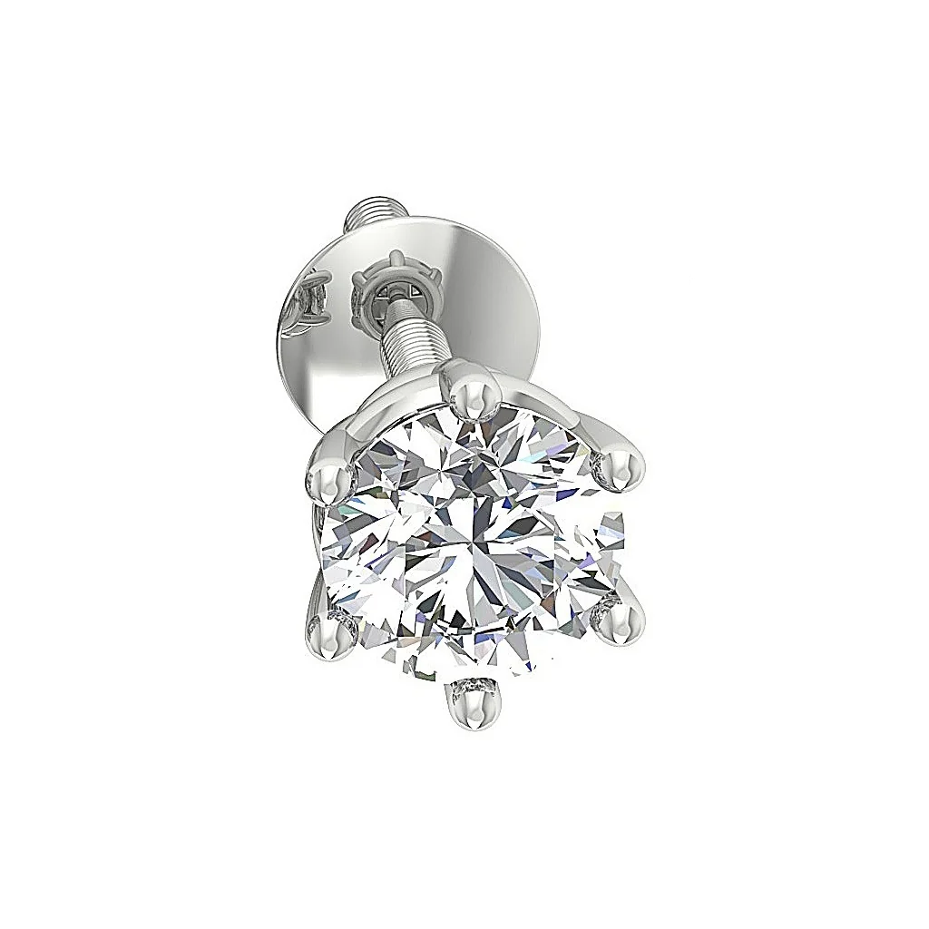 I1 G 0.75Ct Natural Diamond 14K Solid Gold Single Piece Solitaire Stud Earring - Image 3