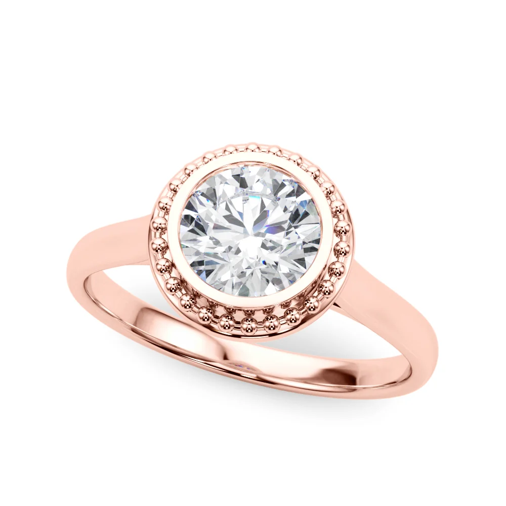 VS F 1.00-1.50 Carat Lab Grown Diamond Bezel Set Scalloped Engagement Ring in 14K Rose Gold