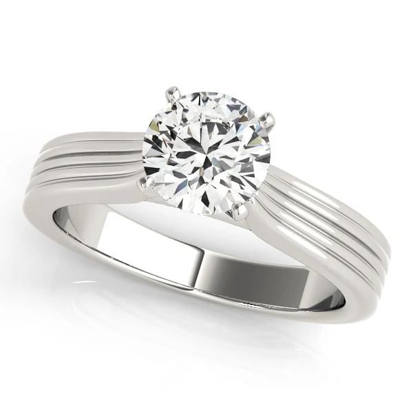 VS F 1.00-2.00 Ct 14K Gold Classic Round Cut Diamond Cathedral Solitaire Ring with Textured Band