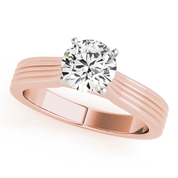 VS F 1.00-2.00 Ct 14K Gold Classic Round Cut Diamond Cathedral Solitaire Ring with Textured Band - Image 3