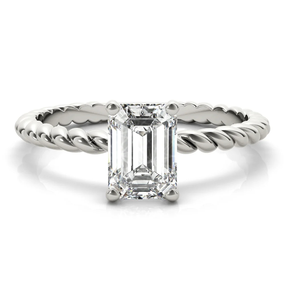 VS-F 1.00-3.00 Carat Emerald Lab Grown Diamond 4-Prong Solitaire Ring with Designer Band 14K Gold - Image 11