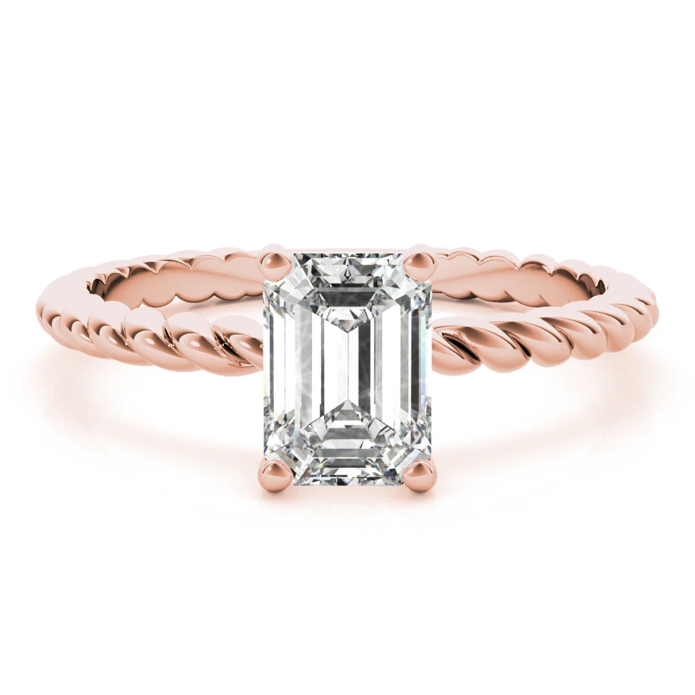 VS-F 1.00-3.00 Carat Emerald Lab Grown Diamond 4-Prong Solitaire Ring with Designer Band 14K Gold - Image 12