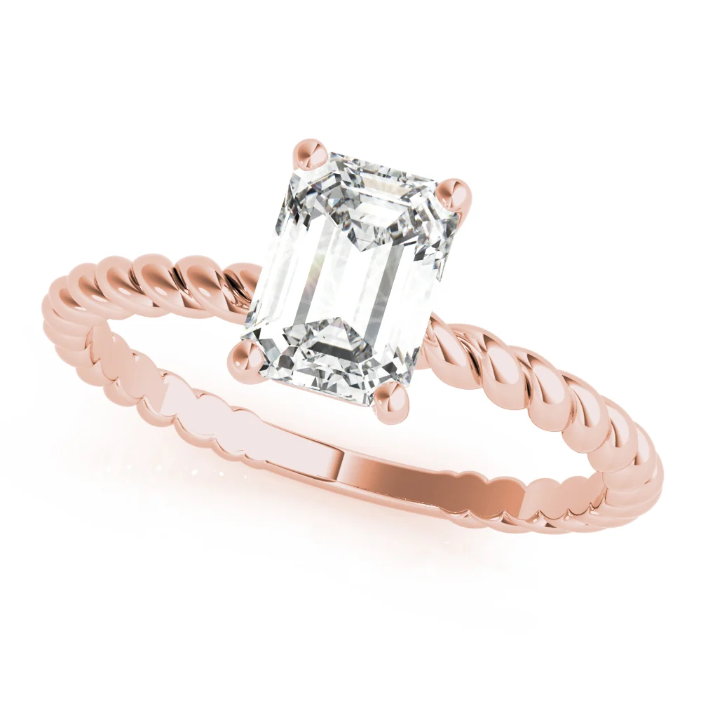 VS-F 1.00-3.00 Carat Emerald Lab Grown Diamond 4-Prong Solitaire Ring with Designer Band 14K Gold - Image 3