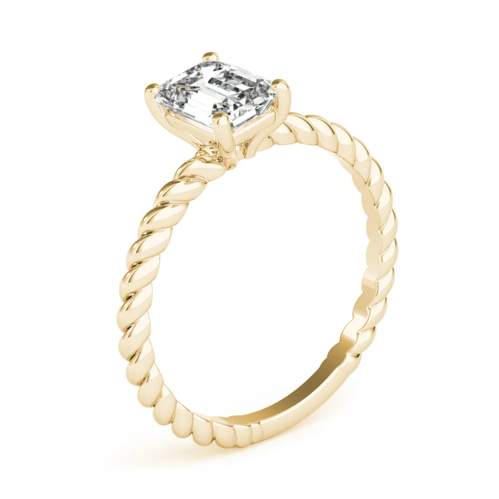 VS-F 1.00-3.00 Carat Emerald Lab Grown Diamond 4-Prong Solitaire Ring with Designer Band 14K Gold - Image 4