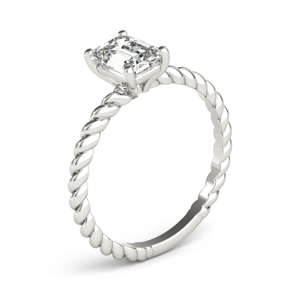VS-F 1.00-3.00 Carat Emerald Lab Grown Diamond 4-Prong Solitaire Ring with Designer Band 14K Gold - Image 5