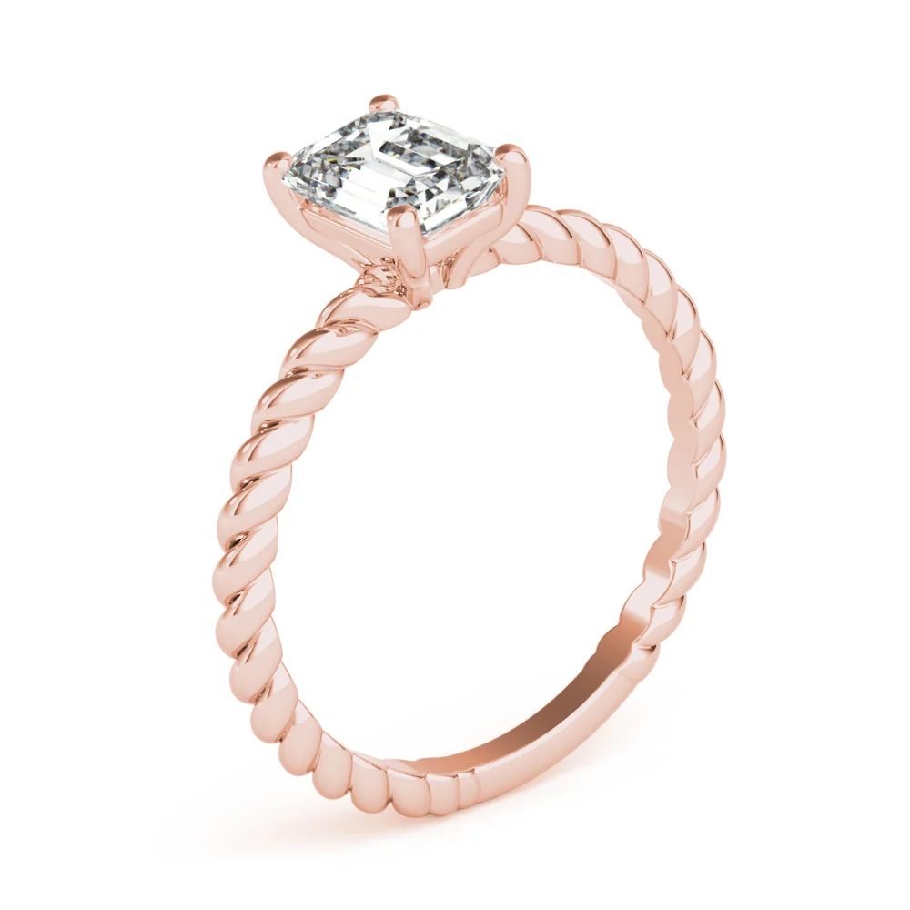 VS-F 1.00-3.00 Carat Emerald Lab Grown Diamond 4-Prong Solitaire Ring with Designer Band 14K Gold - Image 6