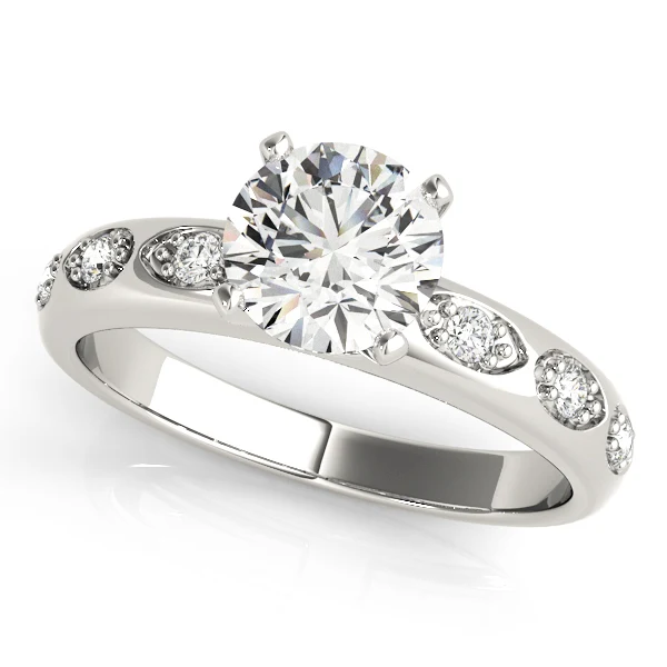 VS F 1.10 Carat Round Lab Grown Diamond Scalloped Accent Engagement Ring with Prong Set 14k Gold