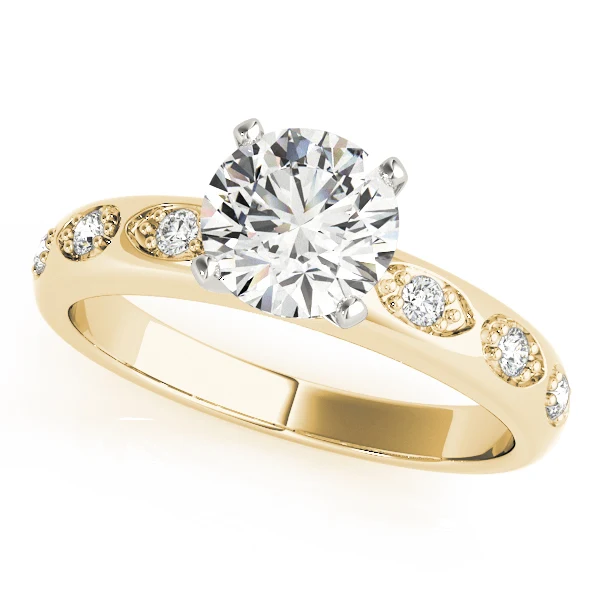 VS F 1.10 Carat Round Lab Grown Diamond Scalloped Accent Engagement Ring with Prong Set 14k Gold - Image 2