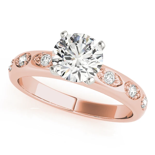 VS F 1.10 Carat Round Lab Grown Diamond Scalloped Accent Engagement Ring with Prong Set 14k Gold - Image 3