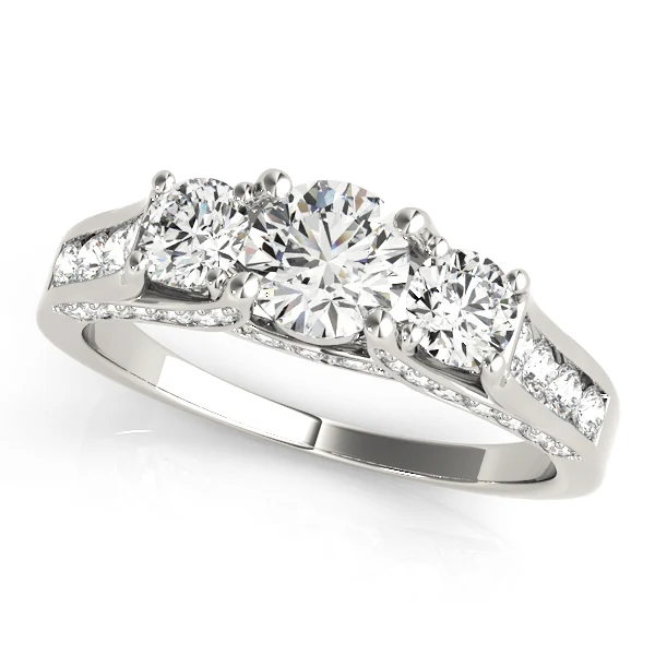 VS/F 1.30Ct 14k Solid Gold Lab Grown Round Diamond Three Stone Engagement Ring
