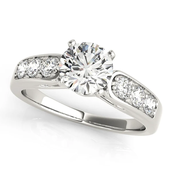 VS F 1.40 Carat Round Lab Grown Diamond Engagement Ring with Wide Prong Set Side Diamond Gold
