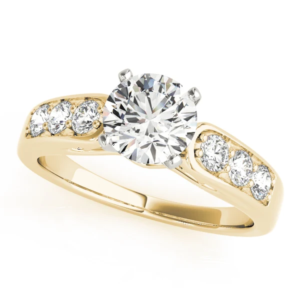 VS F 1.40 Carat Round Lab Grown Diamond Engagement Ring with Wide Prong Set Side Diamond Gold - Image 2