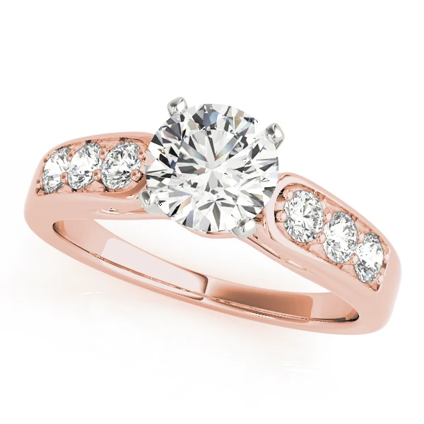 VS F 1.40 Carat Round Lab Grown Diamond Engagement Ring with Wide Prong Set Side Diamond Gold - Image 3