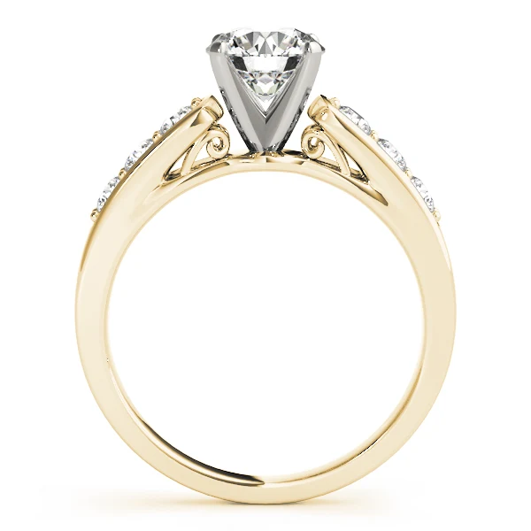 VS F 1.40 Carat Round Lab Grown Diamond Engagement Ring with Wide Prong Set Side Diamond Gold - Image 4