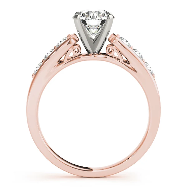 VS F 1.40 Carat Round Lab Grown Diamond Engagement Ring with Wide Prong Set Side Diamond Gold - Image 5