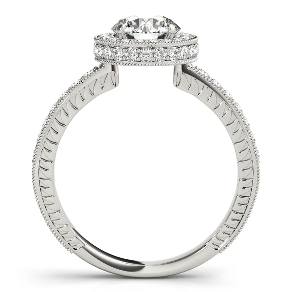 VS F 1.45 Carat Vintage Round Lab Grown Diamond Halo Engagement Ring with Milgrain 14K Solid Gold - Image 4