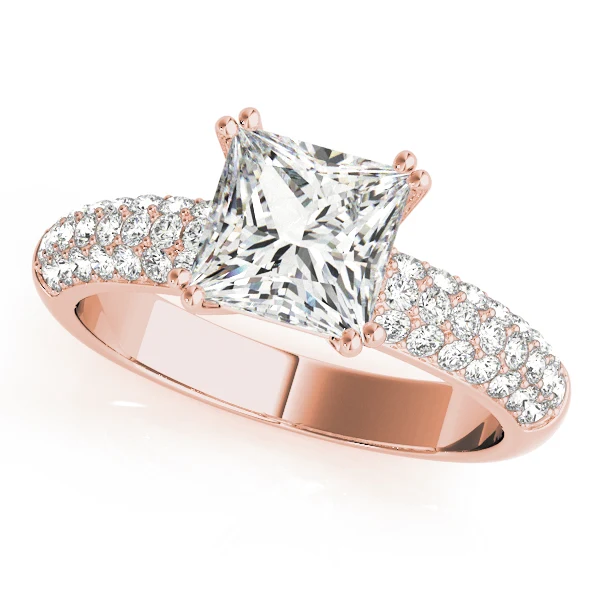 VS F 2.45Ct Princess Cut Lab Grown Diamond Multi-Row Accent Engagement Ring 14K Gold - Image 3