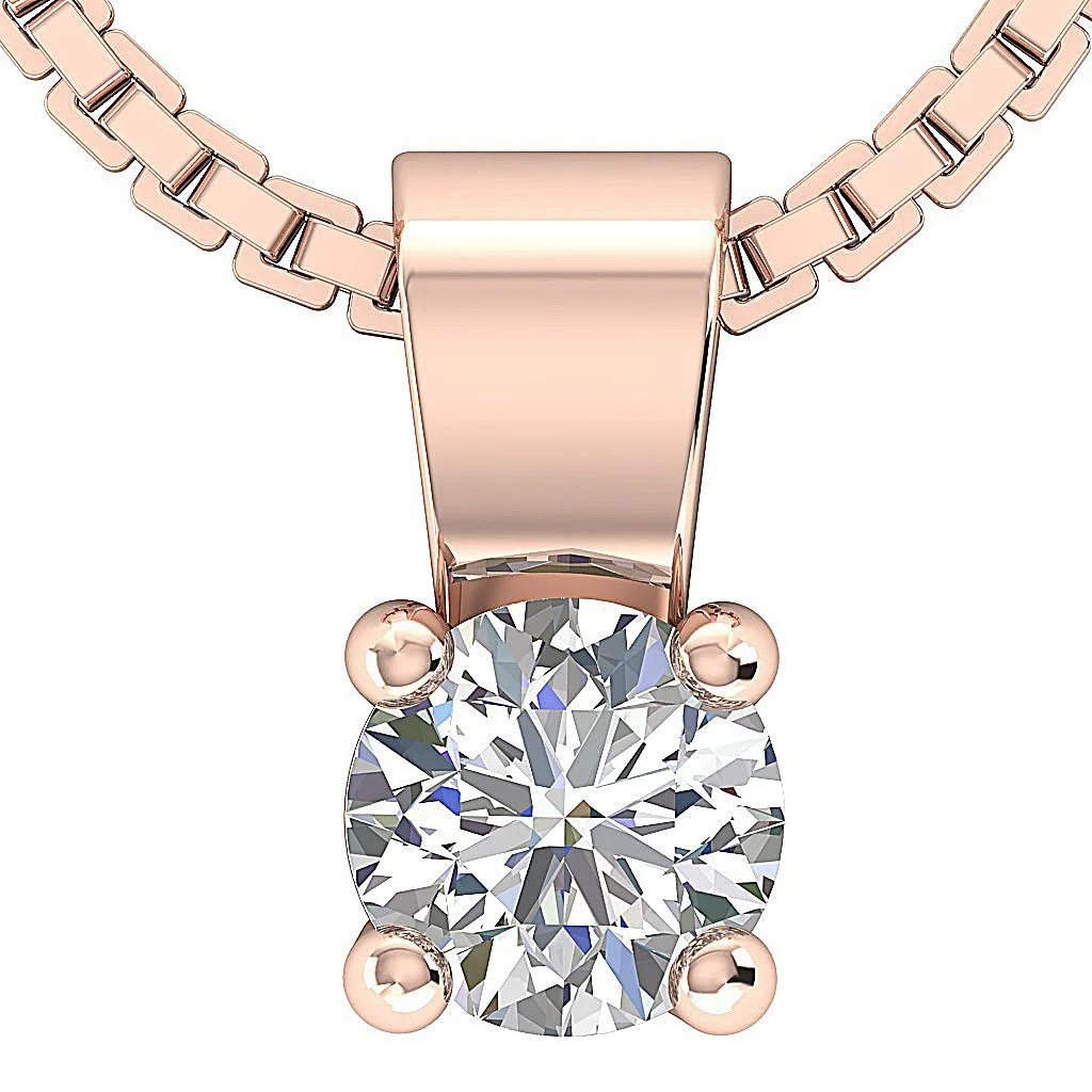 VS F 0.50-1.00 Carat Round Brilliant Lab Grown Diamond 14K Gold Pendant 4 Prong Set - Image 3